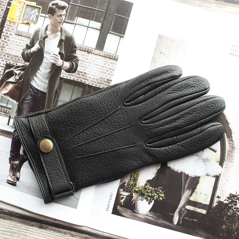 New men's deerskin gloves leather fashion bow-shaped retro autumn and winter driving and riding motorcycle warm gloves New men's deerskin gloves leather fashion bow-shaped retro autumn and winter driving and riding motorcycle warm gloves