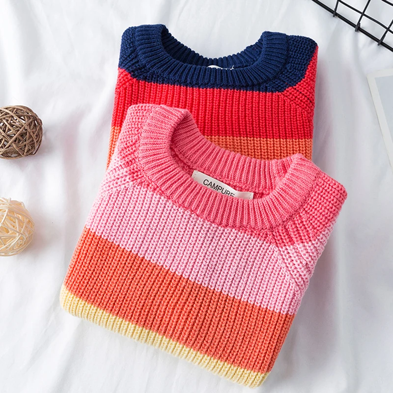 Baby Boys Girls Stripe Knitted Tops Sweater Outfits Christmas Winter Thick Knitted Clothes