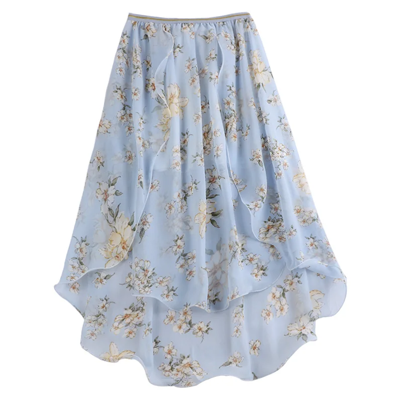 

Chiffon Skirts Women 2020 New Summer High Waist Floral Midi Skirts Womens Holiday Beach Skirt Fresh Long Skirts Faldas Mujer