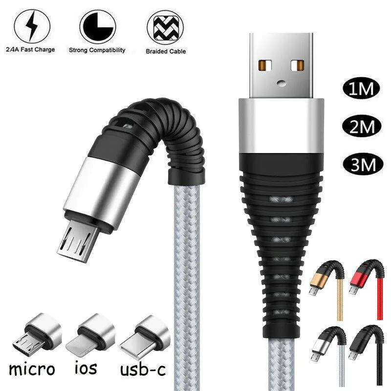 

Braided IOS Data Sync Phone Charger USB Cable For iPhone X XS 8 7 6 5 Micro USB Type-c LG Oneplus