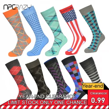 

Napcrazy Europe British Happy Socks Men Dress Wedding Business Men's Crew Sox Bigger Size EU42-50