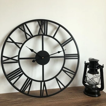 

Nordic Metal Roman Numeral Wall Clocks Retro Iron Art Black Gold Hanging Ornament Home Decoration Big Wall Clock Garden