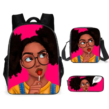 

Children School Bags 3pcs/Set Afro girls backpack Black Art African Girl for Teenagers boys girls School Bagpack Kids Book Bags