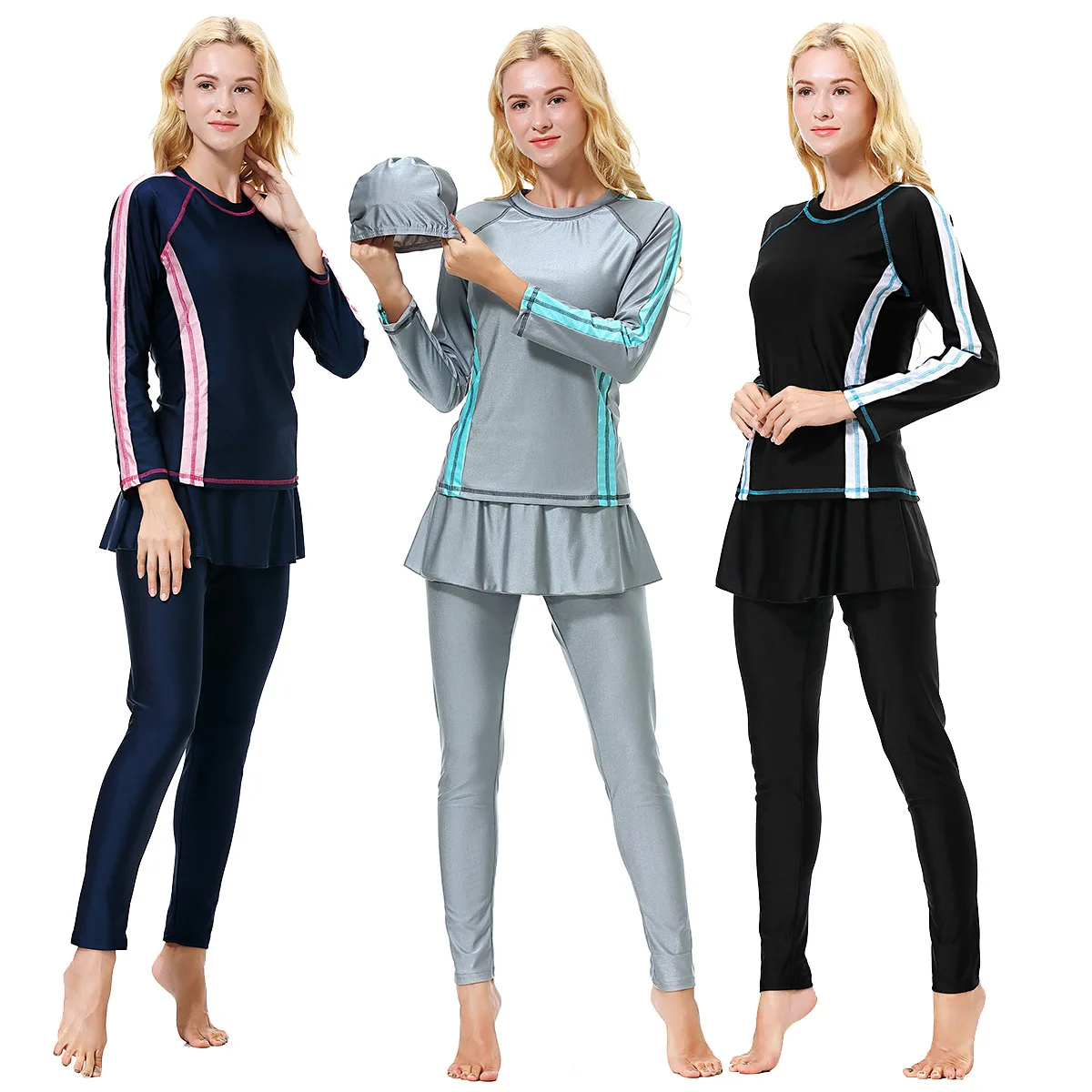 

New Products Muslim Conservative Parent-child Matching Outfit Bathing Suit CHILDREN'S Three-piece Suit Split Type Conservative S