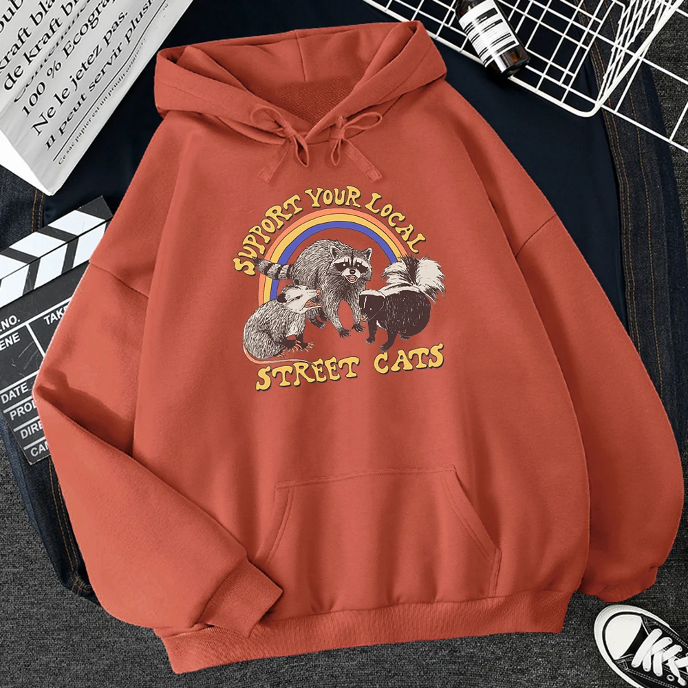 Apoya a tu Local de la calle estampado de gatos mujeres Sudadera con capucha de dibujos animados cuello redondo ropa suelta sudadera de la calle Sudadera con capucha de Hip Hop para mujer