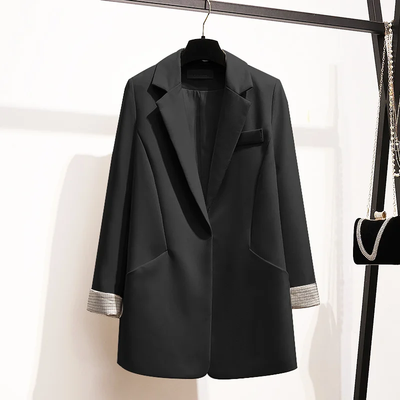Korean Vintage Women Blazer Loose Casual Solid Beige Suit Jacket Simple Blazer Paillette Stylish Spring Women Jacket New MM60NXZ