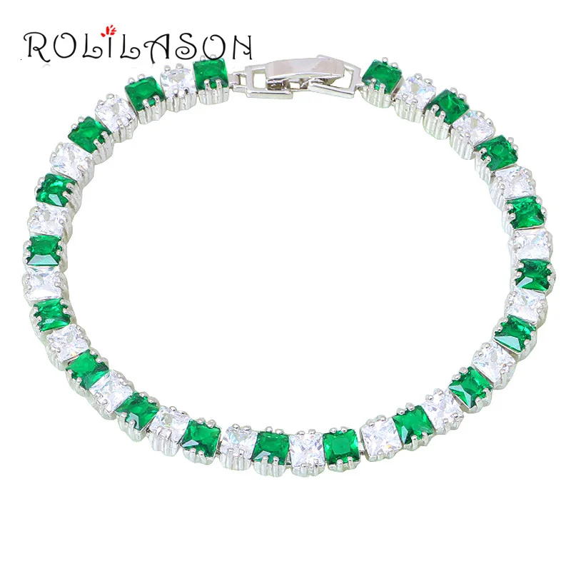 Rolilason Мода Шарм Браслеты для Для женщин красивый розовый циркон серебро Модные украшения для Для женщин TBS1082