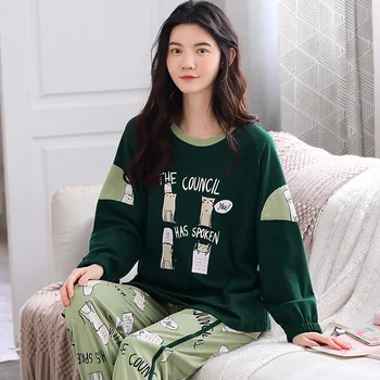 

Casual women pajamas set cute long sleeve long pant sleepwear clothes print pajamas femme new ladies pajamas home suit