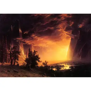 

11 Hand Painted Art Paintings by College Teachers - Sunset Yosemite Valley Albert Bierstadt landscape - Oil Painting on Canvas