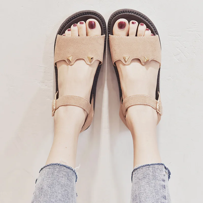 

Sandals Women's 2019 New Style Summer Flat Versatile Korean-style Students Thick Bottomed Platform Shoes Online Celebrity Rome S