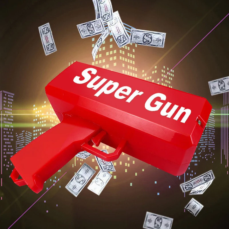 Super Gun Logo Make It Rain денежный пистолет Красный Розовый игрушка Рождественский подарок вечерние игрушки игры 100 шт наличные модные денежный пистолет игрушки Пузырьковая Колонна для посылка - Цвет: Super Gun Logo