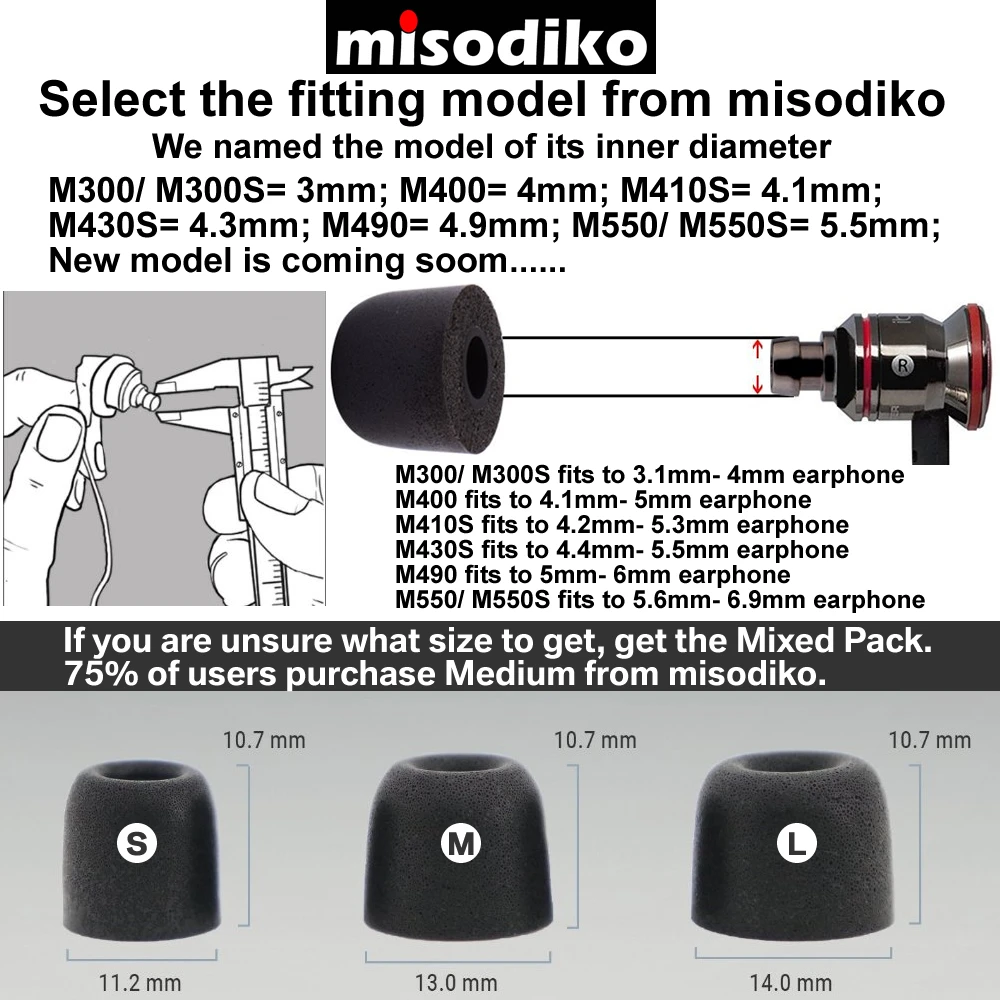Пенопластовые наконечники для наушников misodiko M300 Shure SE215 SE315 SE535 SE425 SE846/ Klipsch/ Etymotic