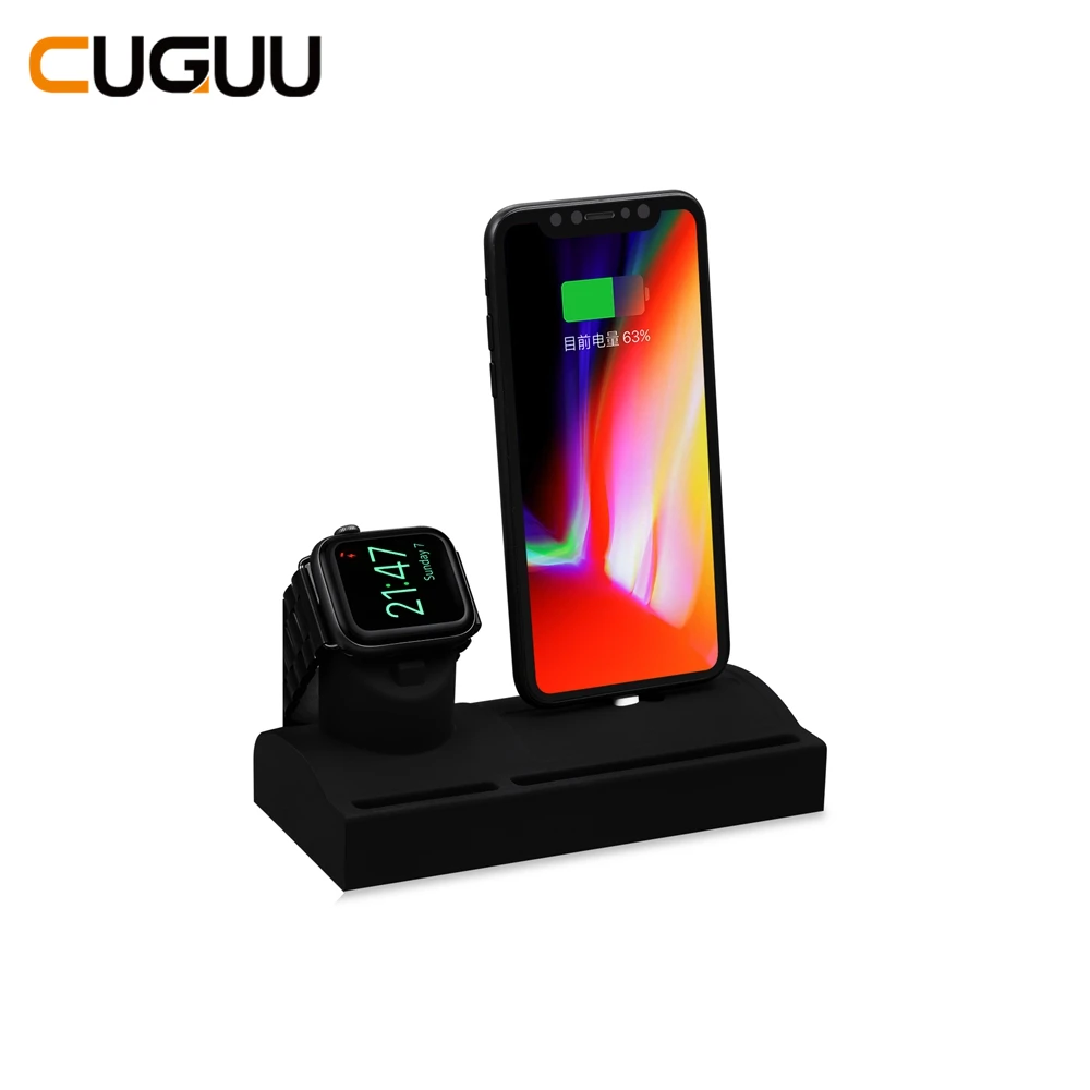 

2 in 1 Charging Dock Holder For iPhone X XR XS 11Pro Silicone Charging Stand Dock Station Charger For Apple Airpods Watch 1 to 5