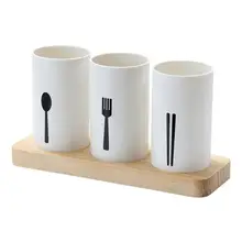 Столовые приборы держатель ложки вилки палочки для еды стойки столовые приборы Органайзер с деревянной основой для кухни столешницы хранения
