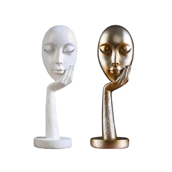

2x Modern Human Meditators Abstract Lady Face Character Resin Statues Sculpture Art Crafts Figurine Home Decorative Display Silv