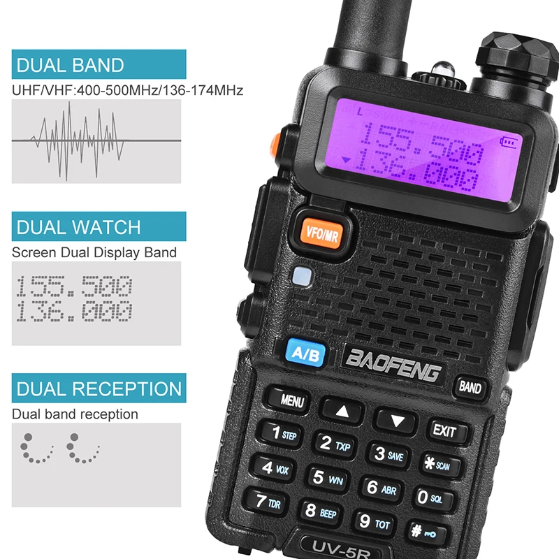 Baofeng UV-5R Двухдиапазонная рация радио двойной дисплей 136-174/400-520 МГц 5 Вт двухстороннее радио с бесплатным наушником Baofeng UV 5R