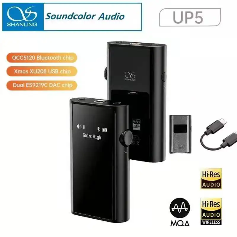 Shanling UP5 MQA Bluetooth USB DAC AMP Dual ES9219C Chip TYPE C To 2.5/3.5/4.4mm Headphone Amplifier DSD256 PCM 384Khz Decoder |