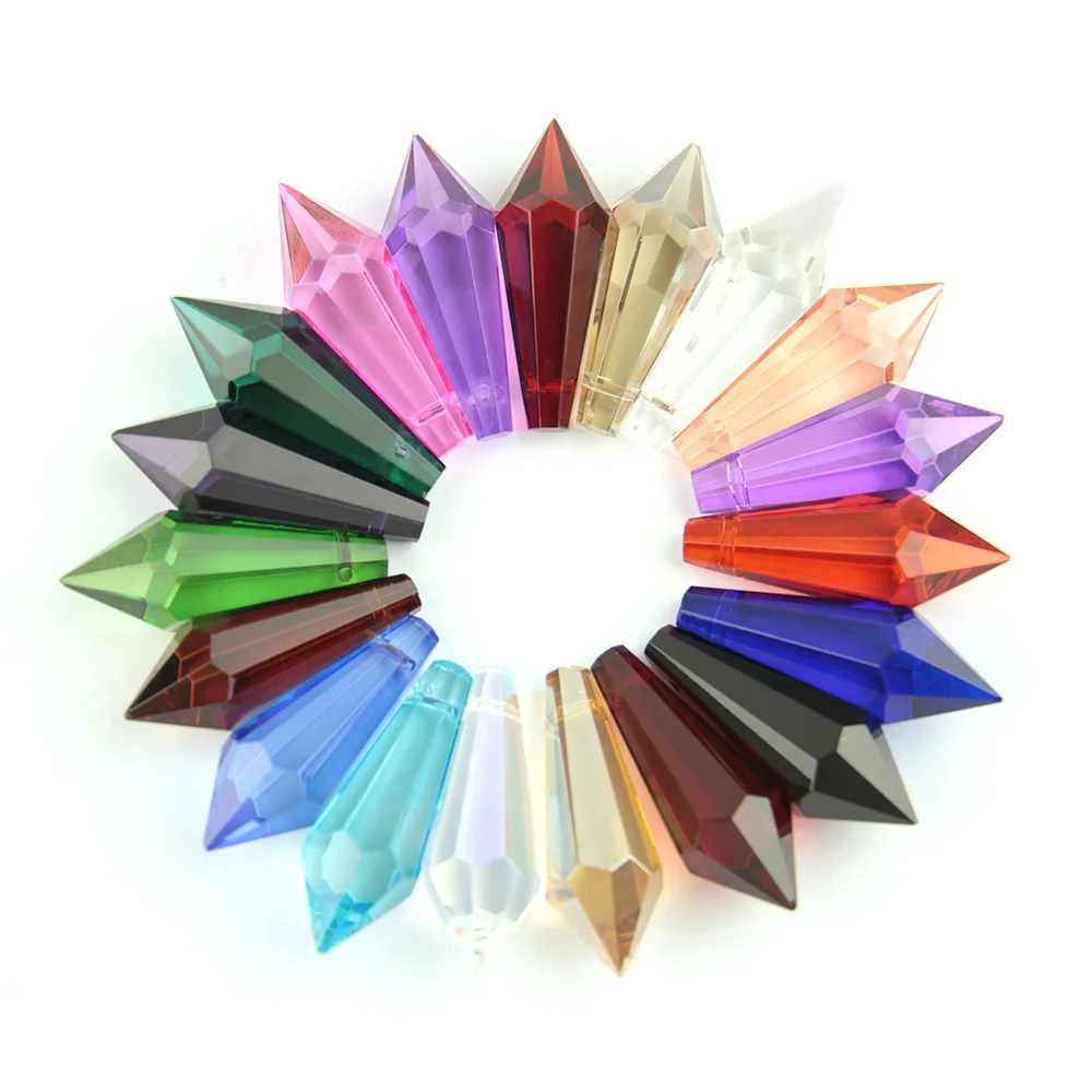 38mm Cut & Faceted Glass U-Icicle Drops K9 Crystal Chandelier Pendants Prisms  (Free Ring) Multicolor For Cake Topper Decoration muy bien 50mm circle sun catcher crystal prisms faceted glass ring chandelier crystals lamp parts drops hanging pendant decor