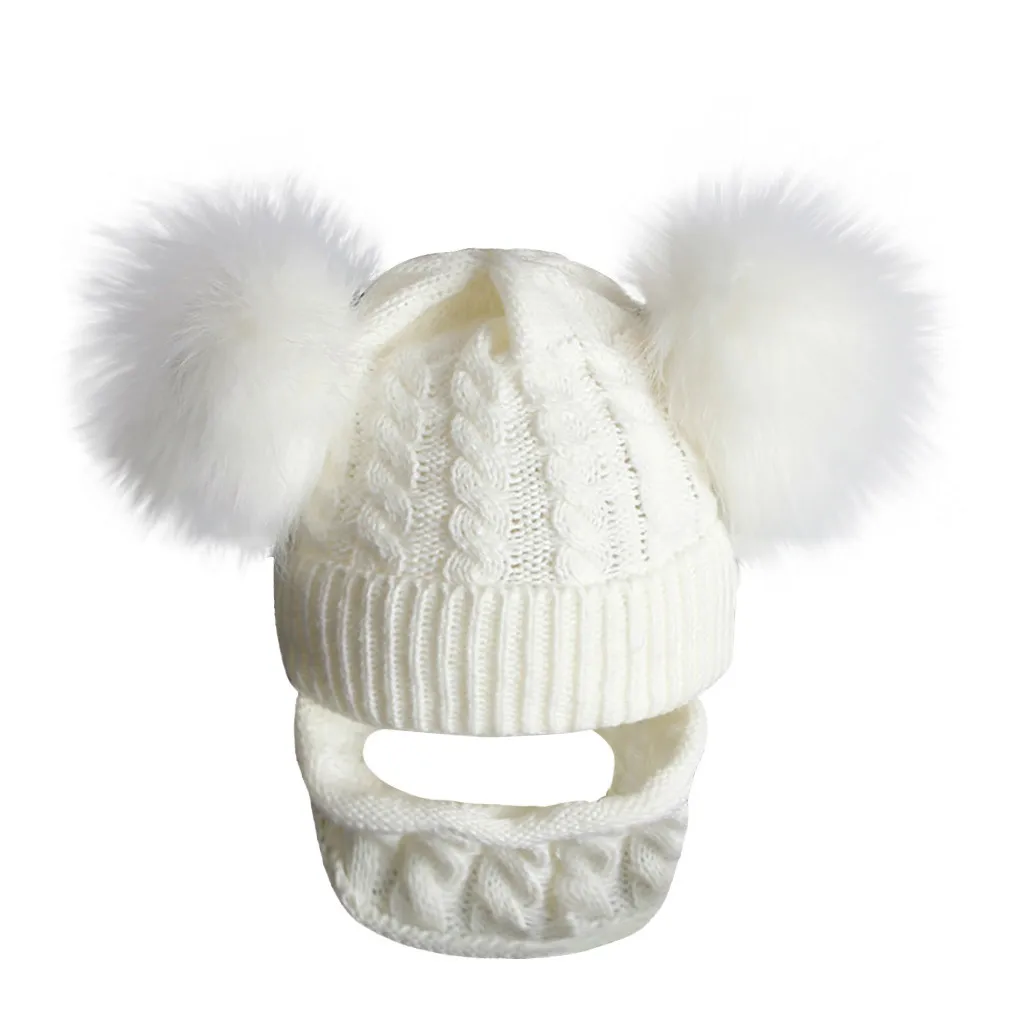 

Autumn Winter Kid Baby Knitting Hat Wool Hemming Keep Warm Winter Hiarball Cap Hat +Scarf Set 2PCS Courroie #Y1