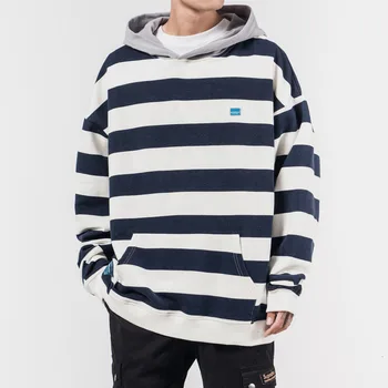 

2019 Winter New Korean Version Of The Japanese Contrast Color Striped Hooded Loose Student Harajuku Casual Pullover