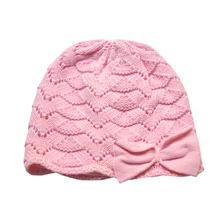 TOU-милые детские хлопковые вязаные шапки, детские вязаные шапки для девочек на осень и зиму, теплые шапки с бантом, шляпы для принцессы