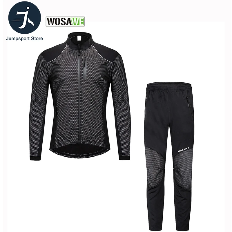 

WOSAWE Winter Warm Cycling Clothing Men Long Sleeve Bicycle Jersey Set Sport MTB Wear Windproof Road Bike Clothes Riding Suit