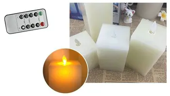 

set of 3 remote control Moving Dancing wick Battery Powered Square LED Paraffin Candle light Wedding Xmas Home decor H10/12.5/15