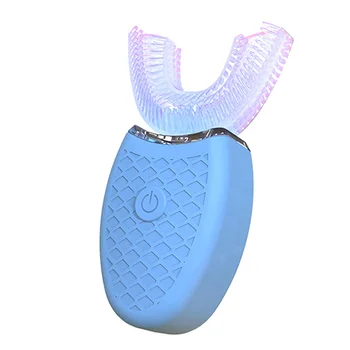 

360 Degrees U Type Automatic Electric Toothbrush High Frequency Ultrasonic Vibration Blue Light Whiten Teeth Silicone Brush Head