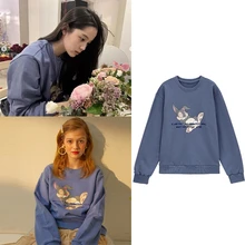 Nana Ouyang Same Cute Rabbit Blue свитшоты пуловеры для женщин мультфильм o-образным вырезом свободный толстый теплый свитер Пуловеры Топы Одежда