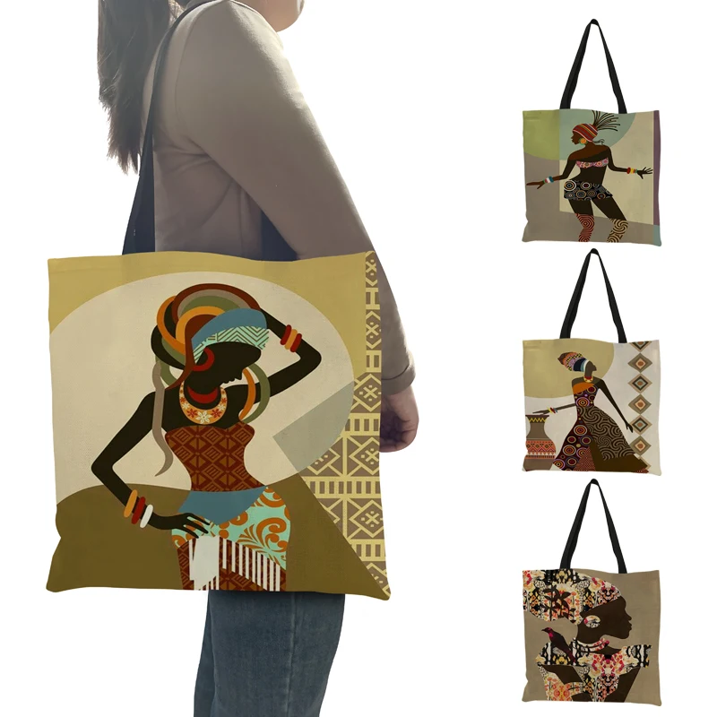 Retro djembe dunun african dance afro women tote bag handbags ladies reusable large shopping bags leisure