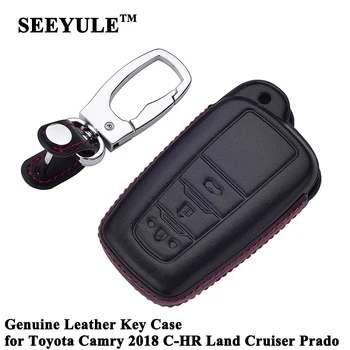

1pc SEEYULE Styling Genuine Leather Car Key Case Cover Shell Accessories for Toyota Camry 2018 2019 C-HR CHR Land Cruiser Prado