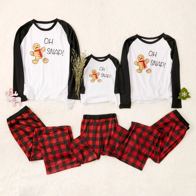 

Family Pajama Set Gingerbread Man Print Christmas Clothes Warm Soft Mommy Daddy and Kids Family Look Sleepwear Set