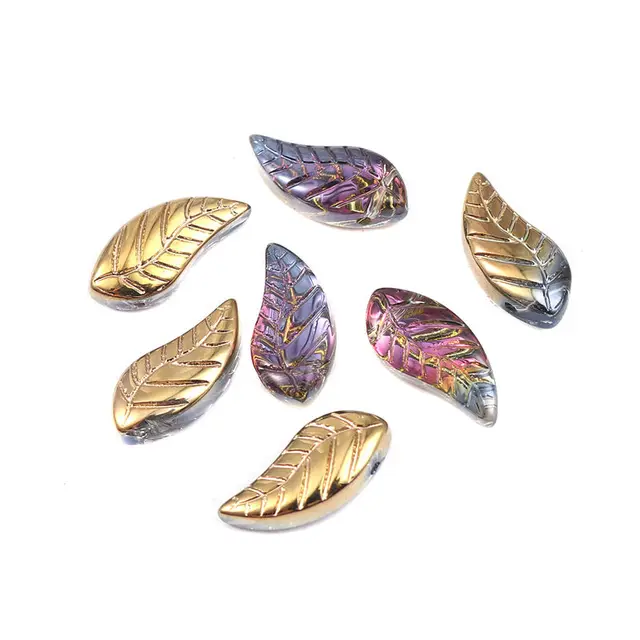 50 PCs Doreen Box Glass Beads Leaf Multicolor AB Rainbow Bead For DIY Fashion Bracelet Jewelry Making16x 8mm, Hole: 0.9mm 6