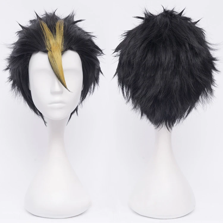 

Anime Haikyuu!! Nishinoya Yuu Short Black And Blonde Heat Resistant Hair Cosplay Costume Wigs + Free Wig Cap