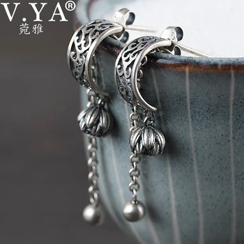 

V.YA S925 Sterling Silver Tassel Drop Earrings Lone Silver Lotus Bud Dangle Cocktail Party Linear Earrings Elegant Women Jewelry