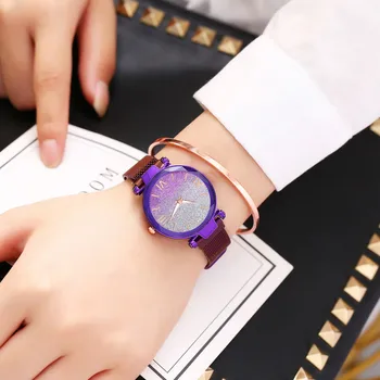 

2020 Fashion Watch Women Luxury Outdoor Magnet Buckle GradientStarry Roman Analog Quartz Wrist Watch relogio masculino