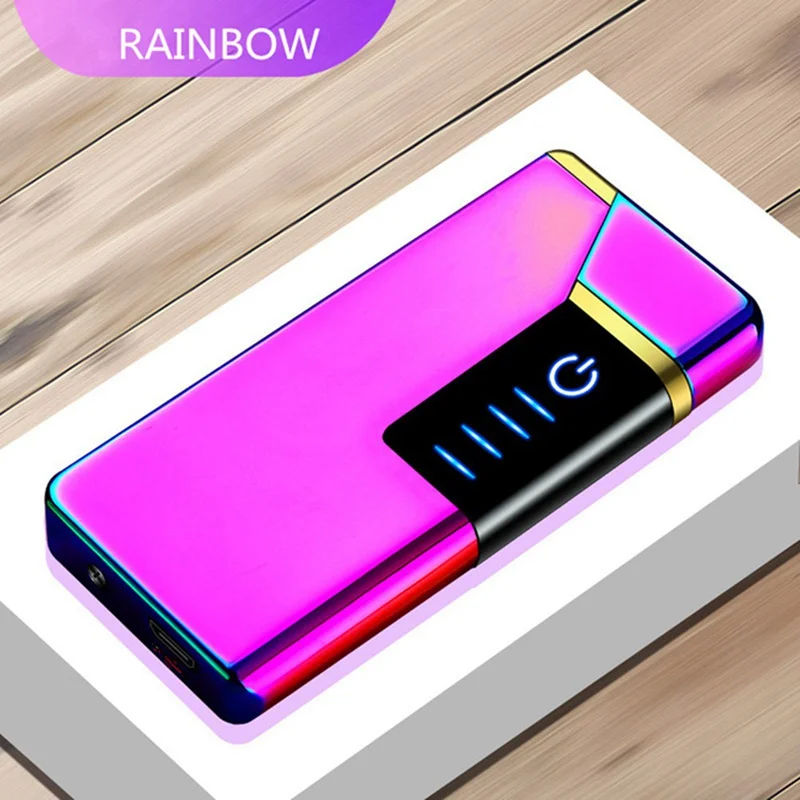 Touch Induction Visual Power Charge Display USB Double Arc Plasma Pulse usb Lighter Metal Windproof Gadgets for Men Lighters