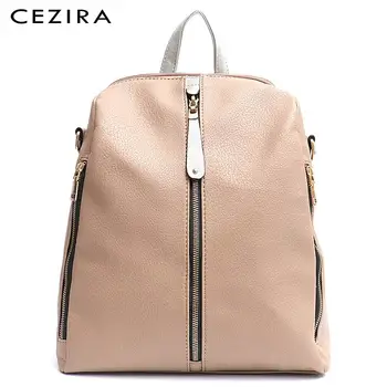 

CEZIRA Fashion Women PU Leather Backpacks Luxury Design Zip Pocket Functional School Bag Ladies Large Travel Bag Casual Knapsack