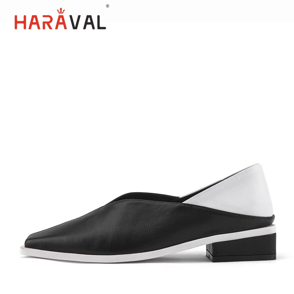 HARAVAL Fashion elegant women's shoes shallow shoes leather square head low heel mixed color ladies flat shoes casual shoes P61
