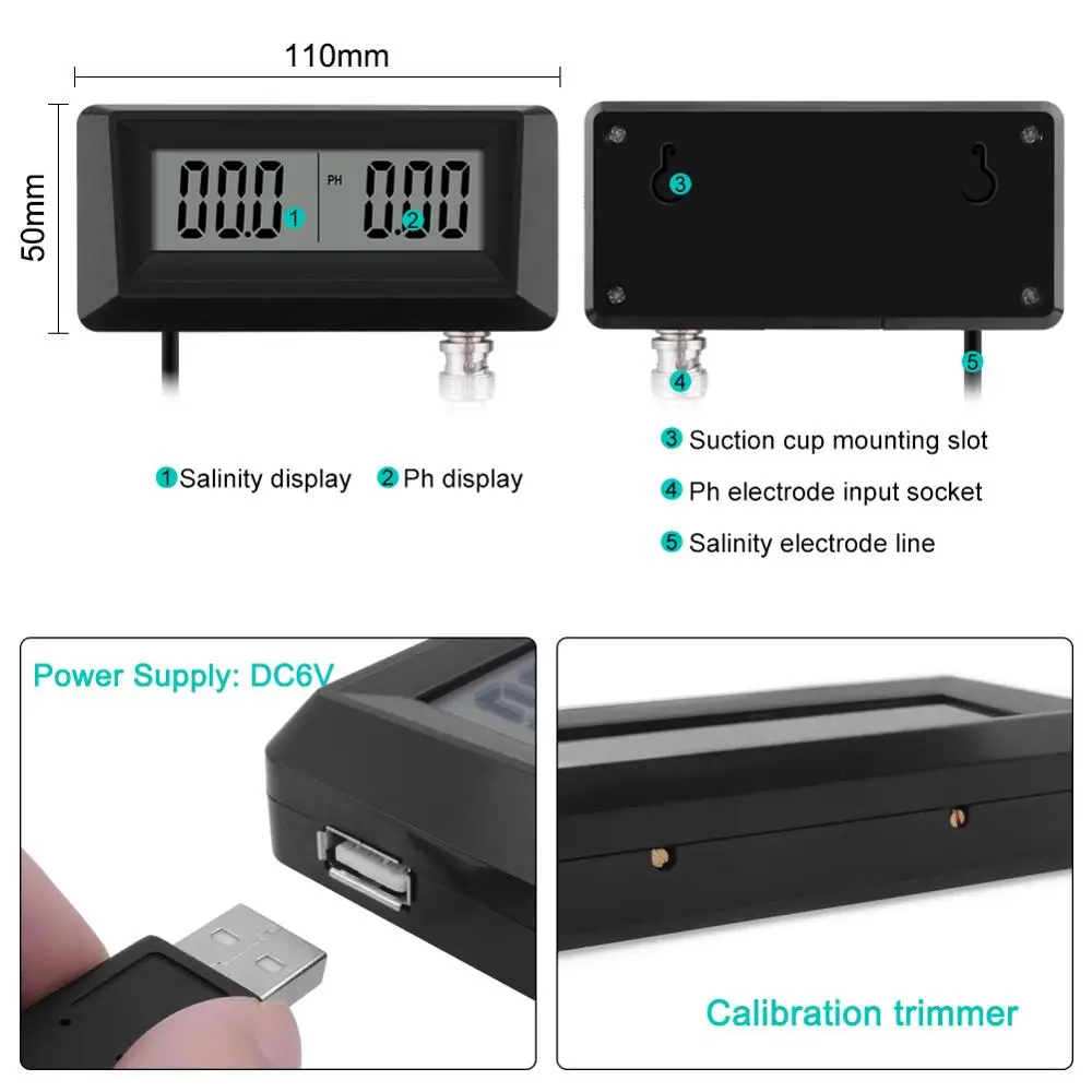 Yieryi Онлайн РН и соленость монитор 2в1 рН метр и тестер солености для аквариума бассейн спа Морская Вода Садоводство качество воды