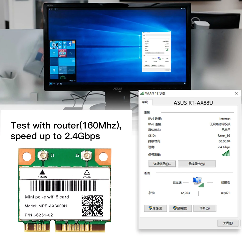 Cartão Wifi de Rede sem Fio de Banda Dupla Meio Mini Pci-e Bluetooth 5.2 802.11ax ac 2.4ghz 5ghz Mu-mimo 2974mbps Ax200 - Imagem 2
