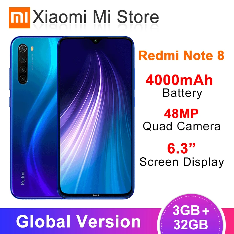 

Global Version Xiaomi Redmi Note 8 3GB RAM 32GB ROM 48MP Rear Quad Camera Mobile Phone Snapdragon 665 Octa Core 6.3" 4000mAh