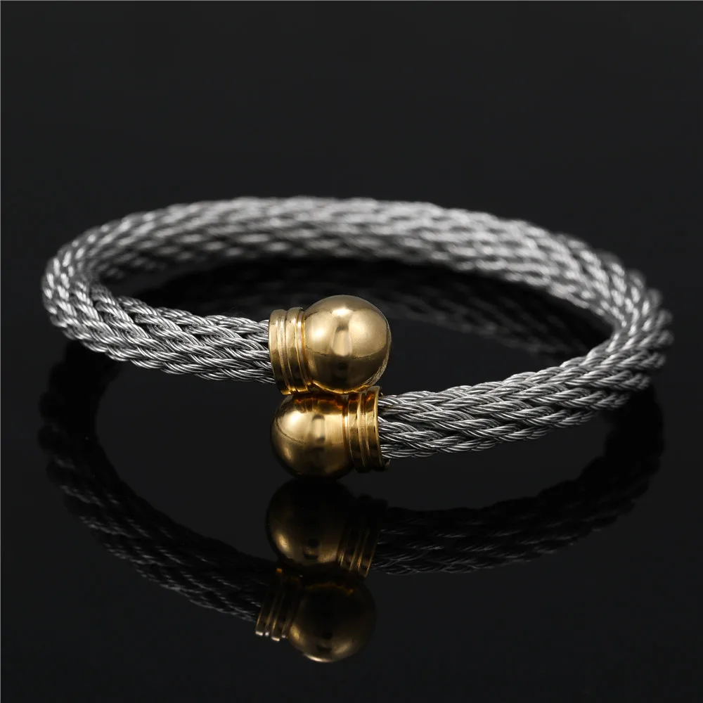 Titanium Steel Men Women Open Round Ball Cuff Bangle Bracelet in Stainless Steel Brackelts Gifts For Women Men Gift 3