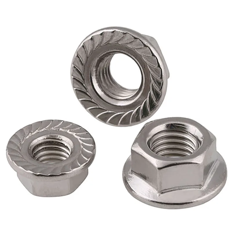 M4 M5 M6 M8 M10 M12 Left Hand Flange Nut 304 Stainless Steel Reverse Thread Hexagon Serrated