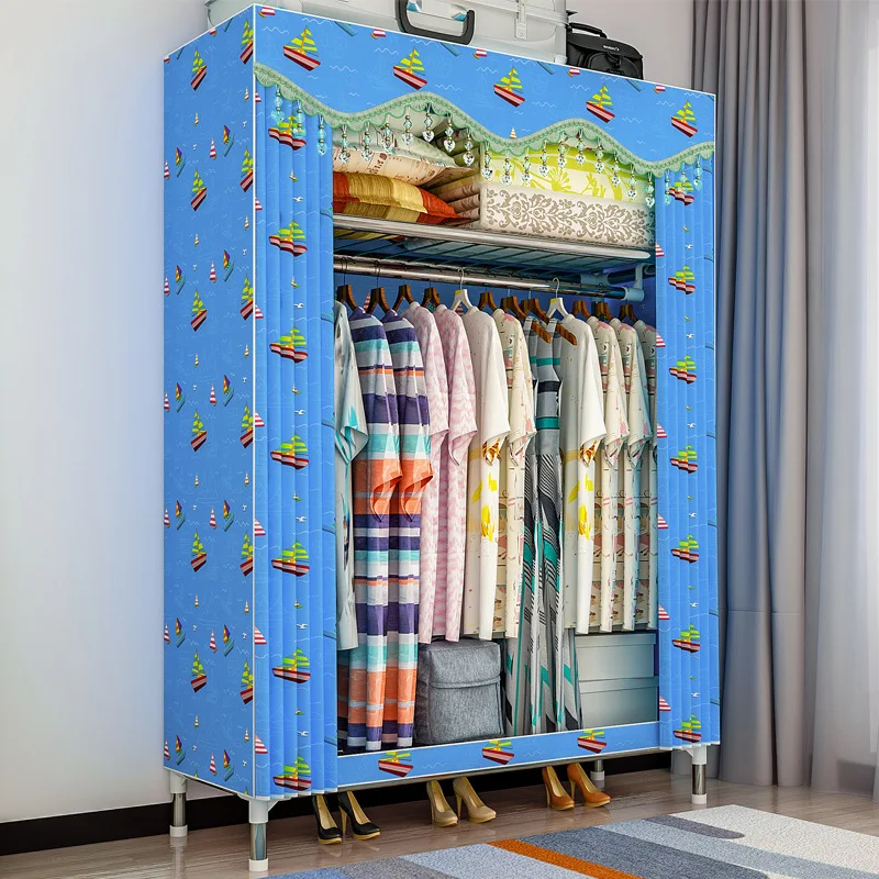 

Simple Wardrobe Fabric Steel Frame Rough Reinforced Cloth Wardrobe Minimalist Modern Economical Assembly Wardrobe Storage Cabine