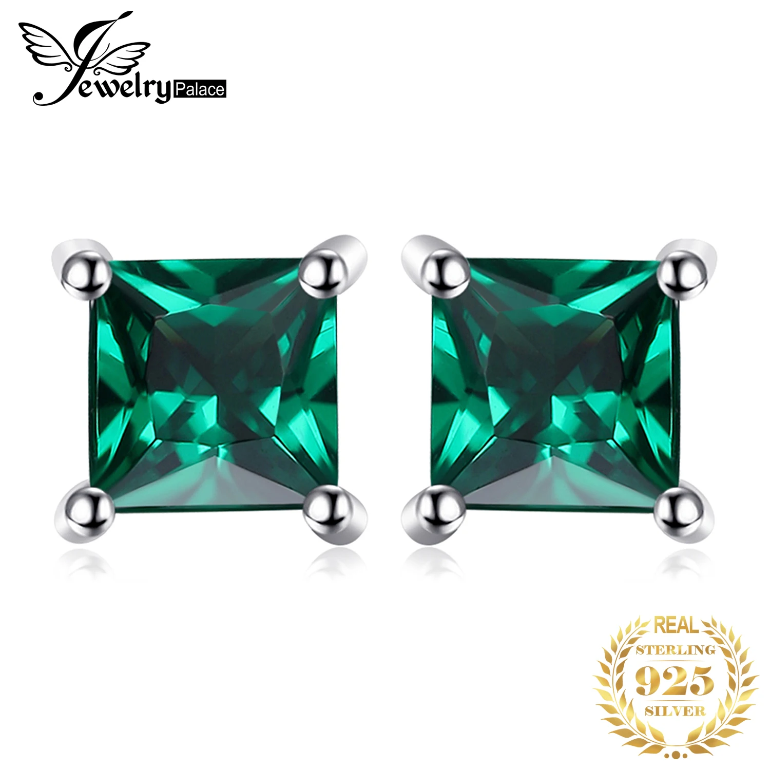 

Square 0.6ct Green Nano Russian Emerald Earrings Stud Solid 925 Sterling Silver Women Classic Fashion Jewelry