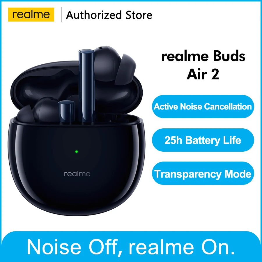  Беспроводные Bluetooth наушники realme buds air 2 ANC, 25 часов общее воспроизведение, 88 мс, сверхнизкая задержка, 10 мм, Hi Fi, усиление басов, в наличии 