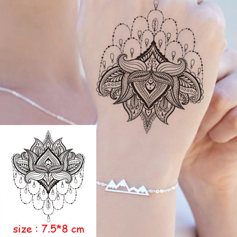 Водостойкая Татуировка наклейка цветок Мандала Тотем стрела шаблон поддельные татуировки руки назад передача воды флэш боди-арт временная татуировка