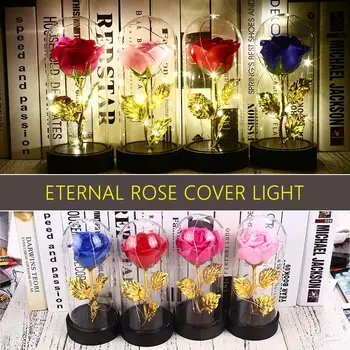 

Glass Cover Imitation Gold Foil Rose LED Light Valentine'S Day Beautiful Soap Rose Flower Eternal Rose Flower Gifts Romantic