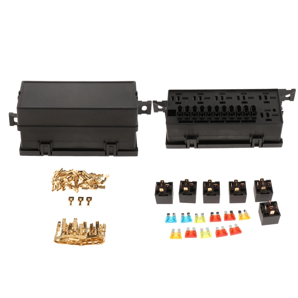Car 11 Way Blade Fuse Holder Box Car Relay Box with Spade Terminals and fuses for car Truck Trailer and Boat